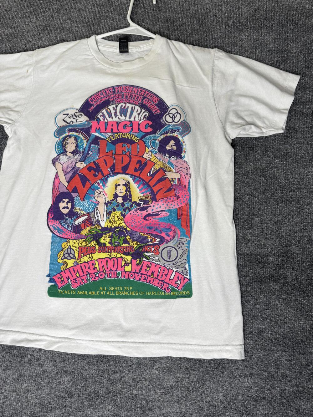 Led Zeppelin Shirt Mens Medium White Tultex Electric Magic Concert Graphic Tee - Picture 3 of 15